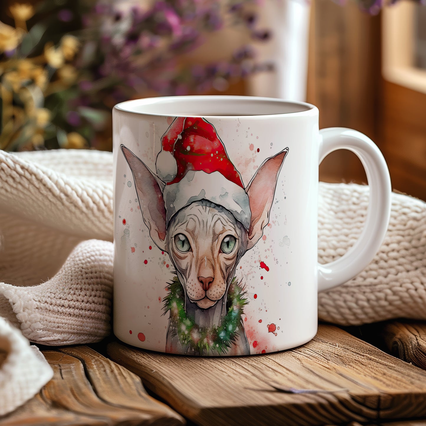 Hrnek se Sphynxem v Santa čepici