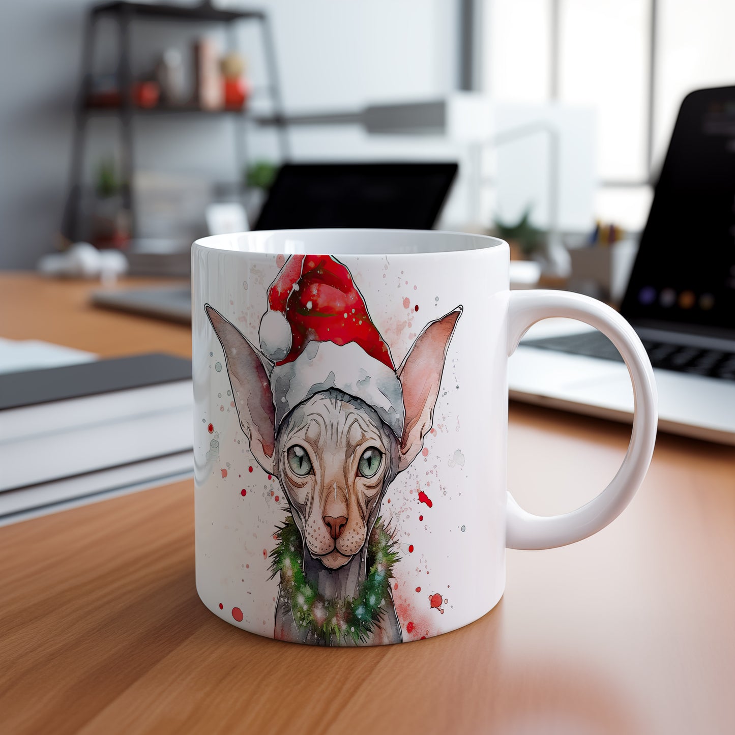 Hrnek se Sphynxem v Santa čepici