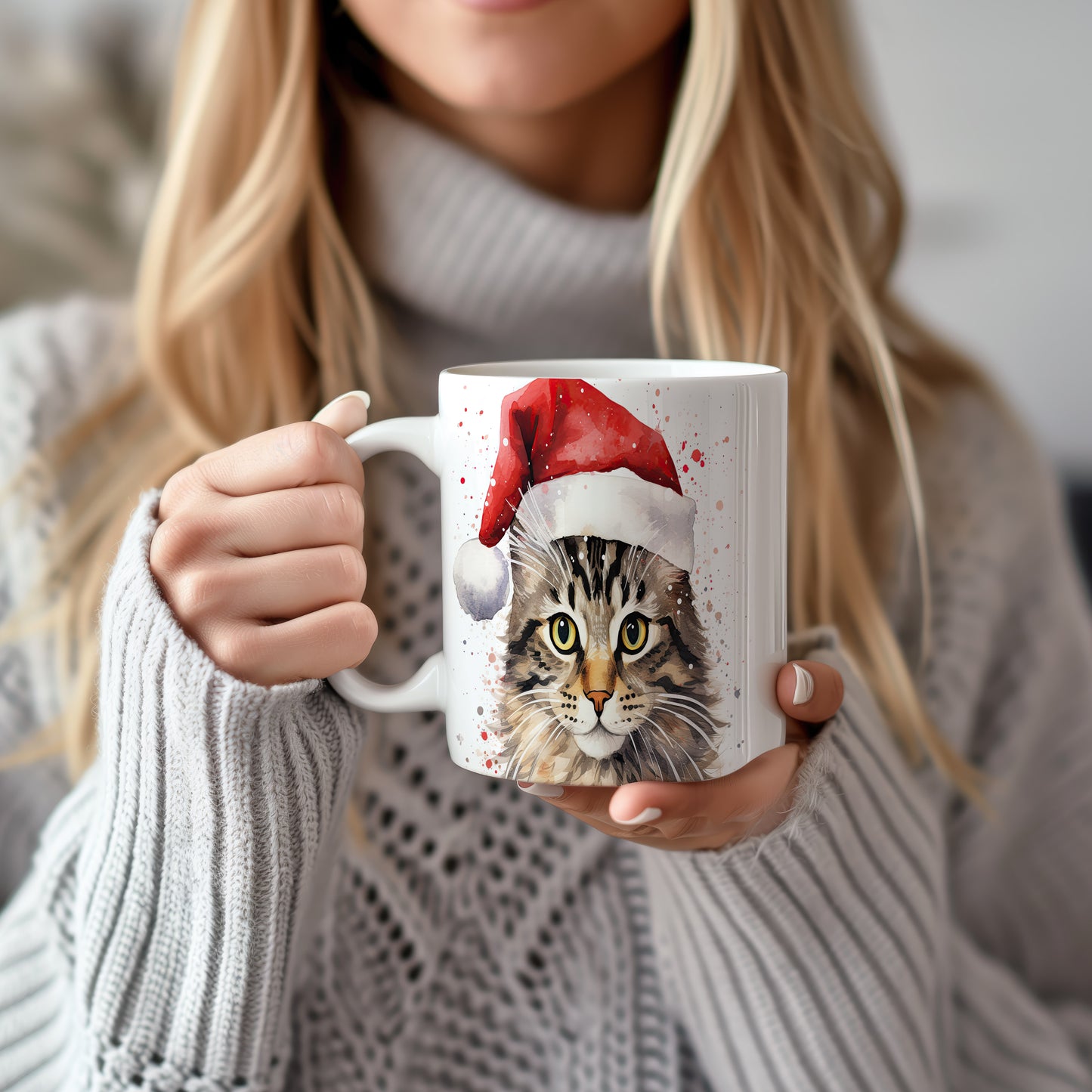 Hrnek s kočkou v čepici Santa – limitovaným vzhledem