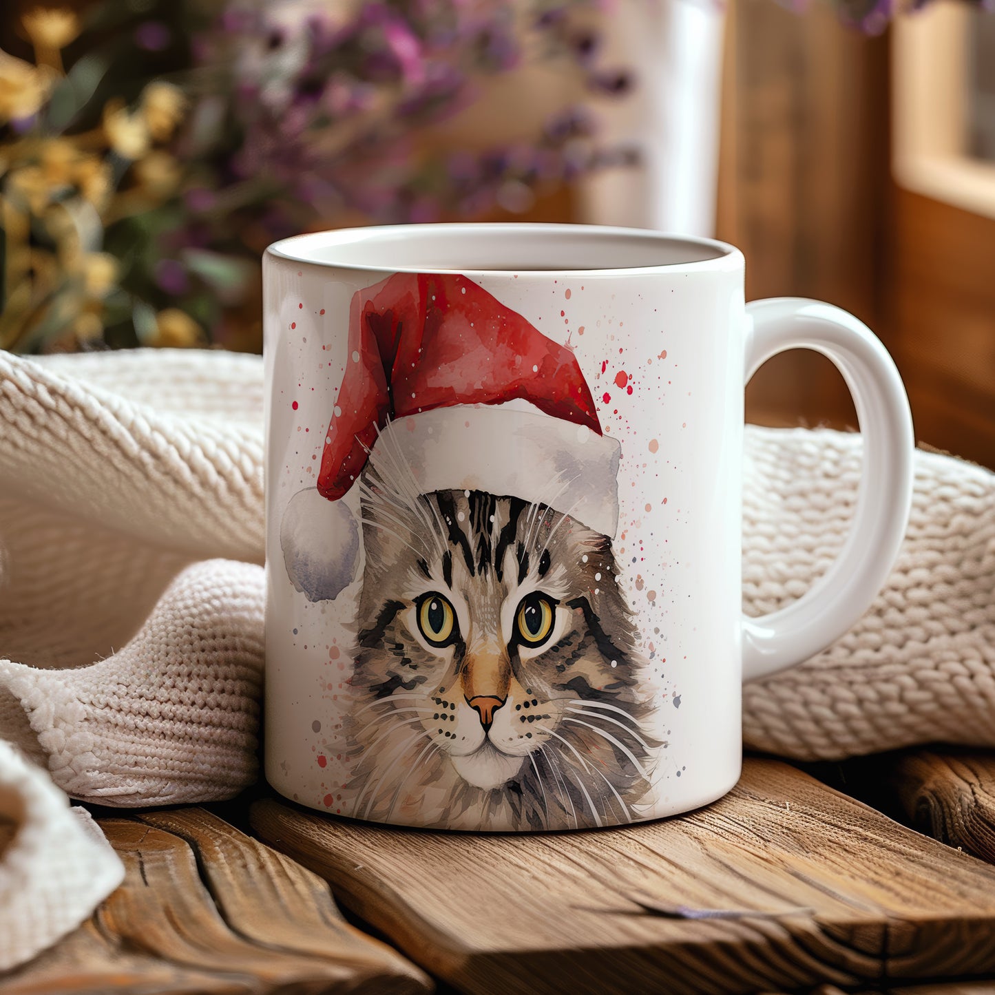 Hrnek s kočkou v čepici Santa – limitovaným vzhledem