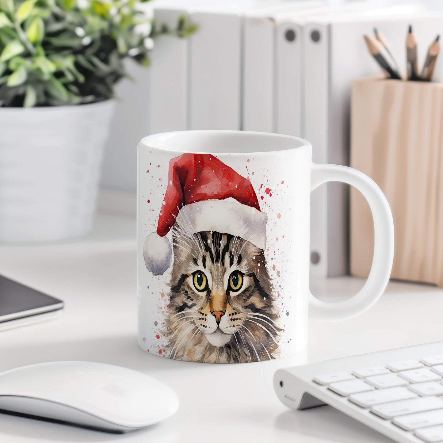 Hrnek s kočkou v čepici Santa – limitovaným vzhledem