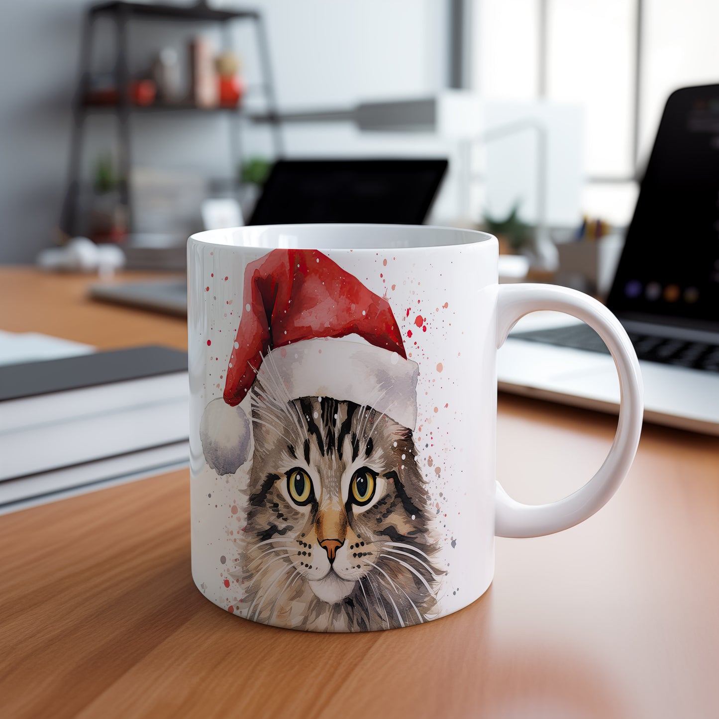 Hrnek s kočkou v čepici Santa – limitovaným vzhledem