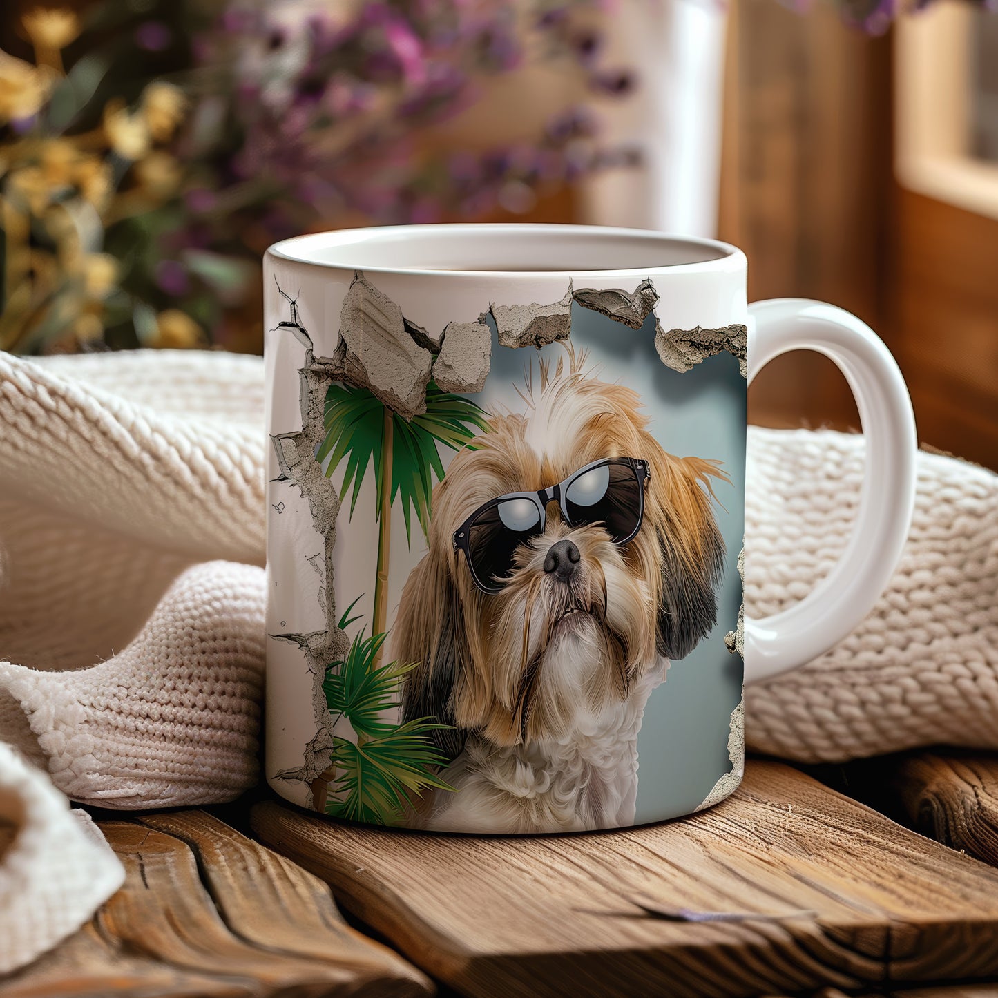 Hrnek s shihtzu v brýlích a 3D efektem