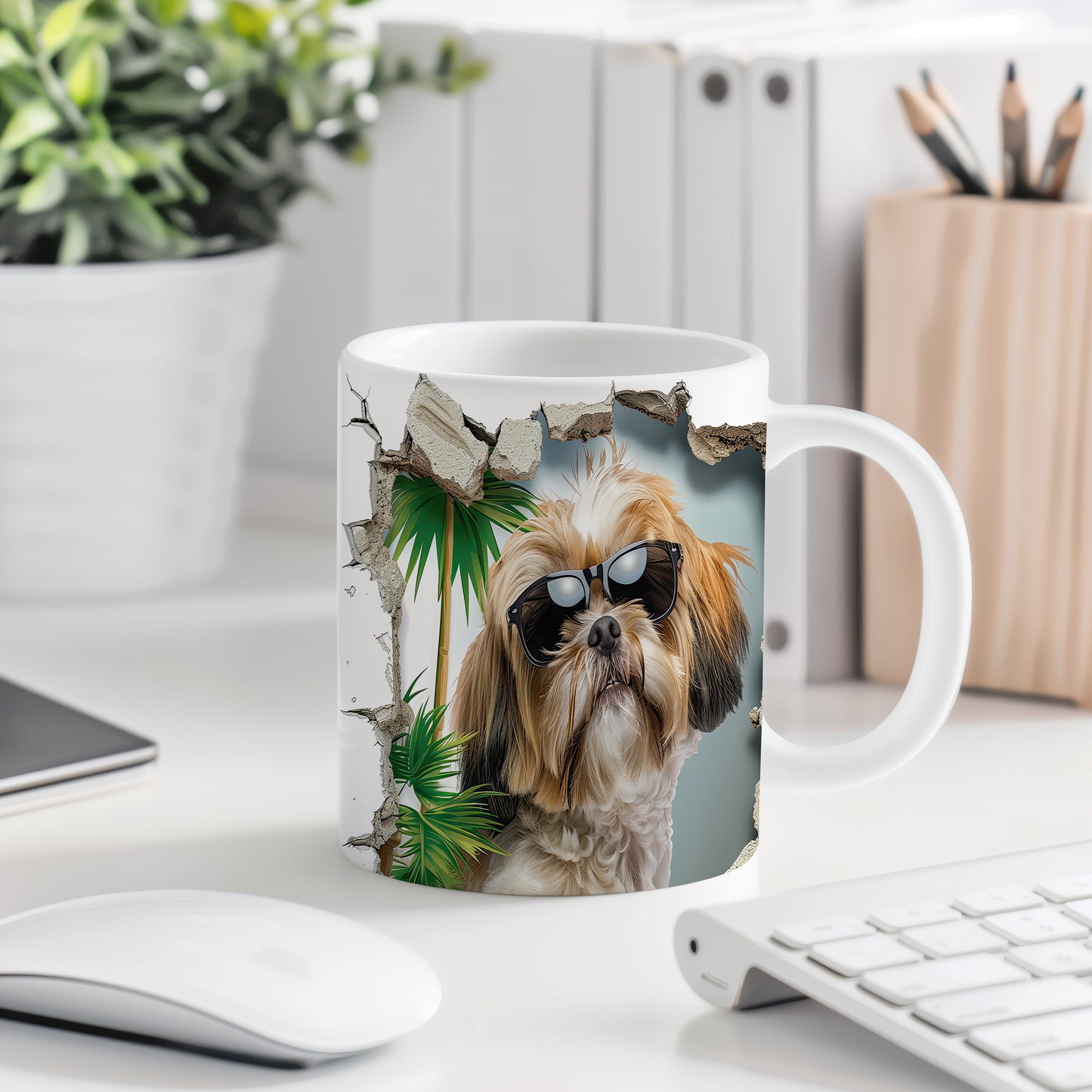 Hrnek s shihtzu v brýlích a 3D efektem