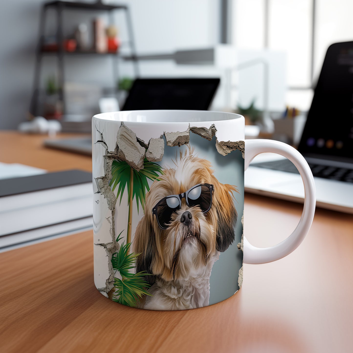 Hrnek s shihtzu v brýlích a 3D efektem