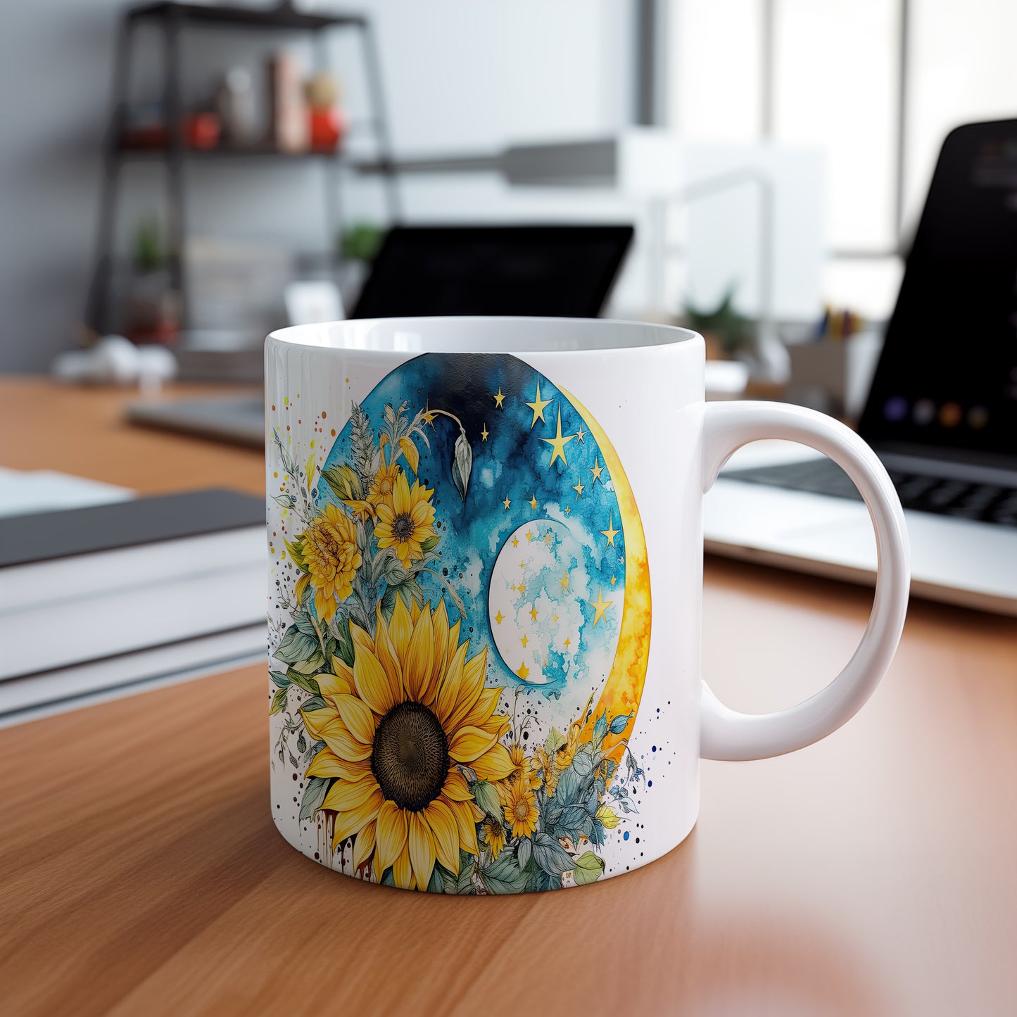 Hrnek se slunečnicemi a měsícem