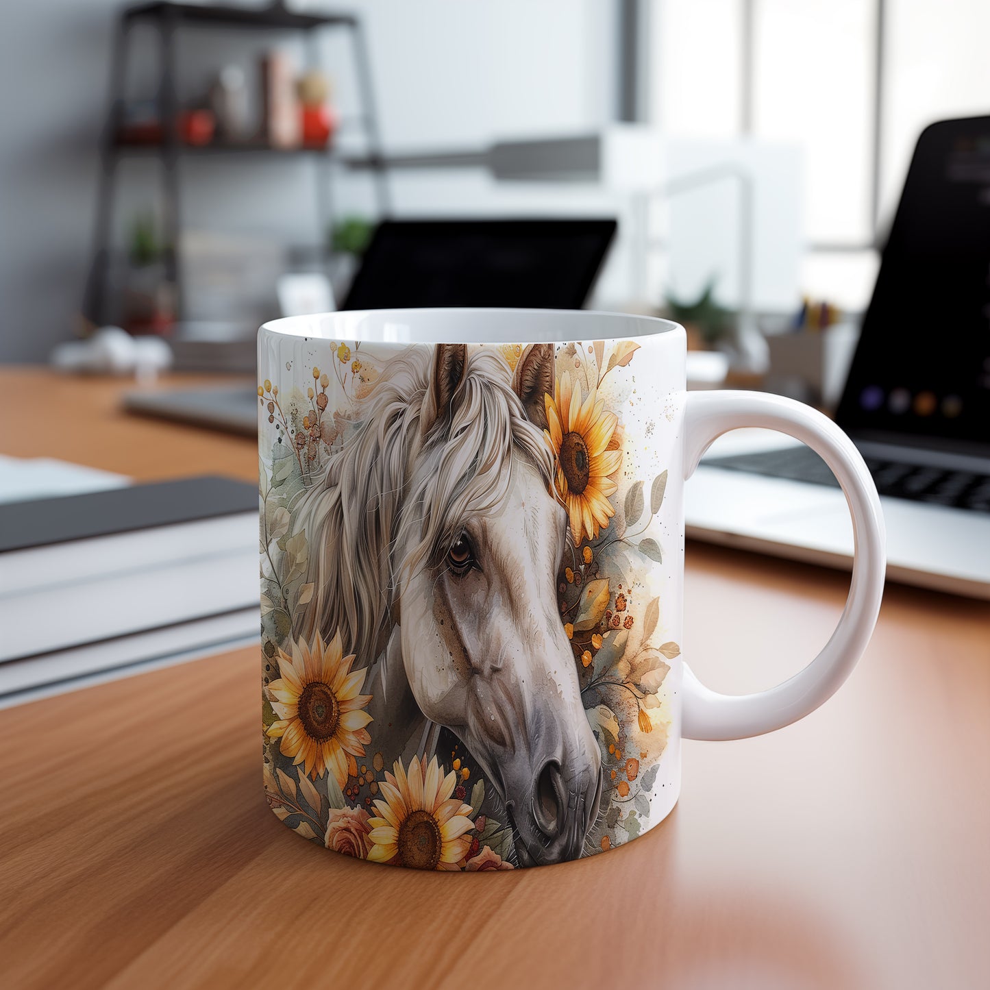 Hrnek s krásným koněm – bílým provedením