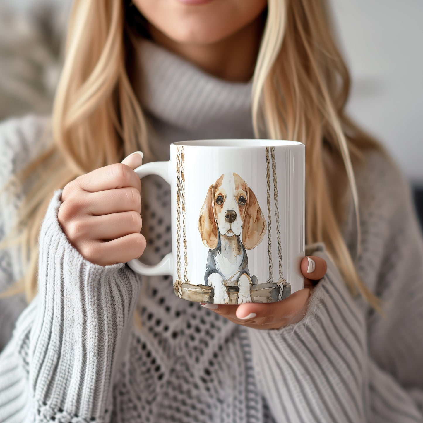 Hrnek s roztomilým beagle psem – černobílým motivem