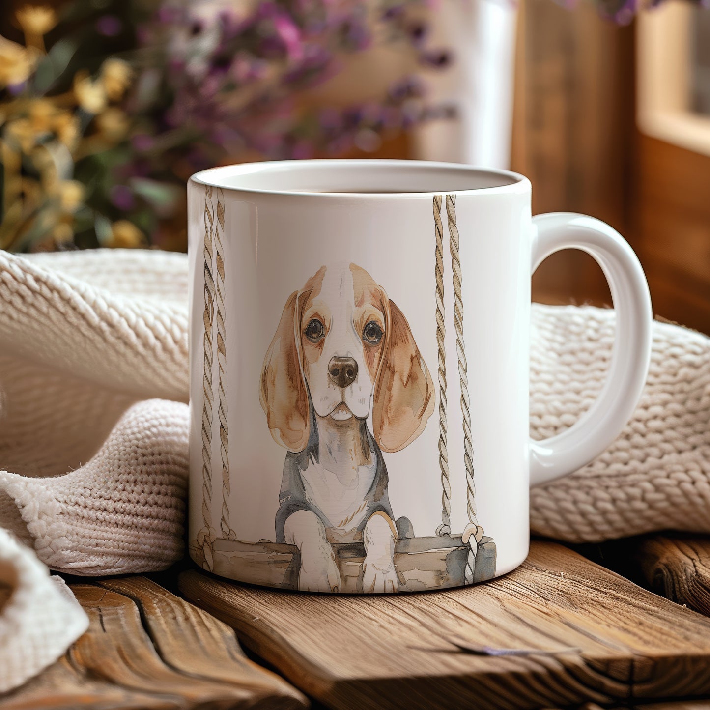 Hrnek s roztomilým beagle psem – černobílým motivem