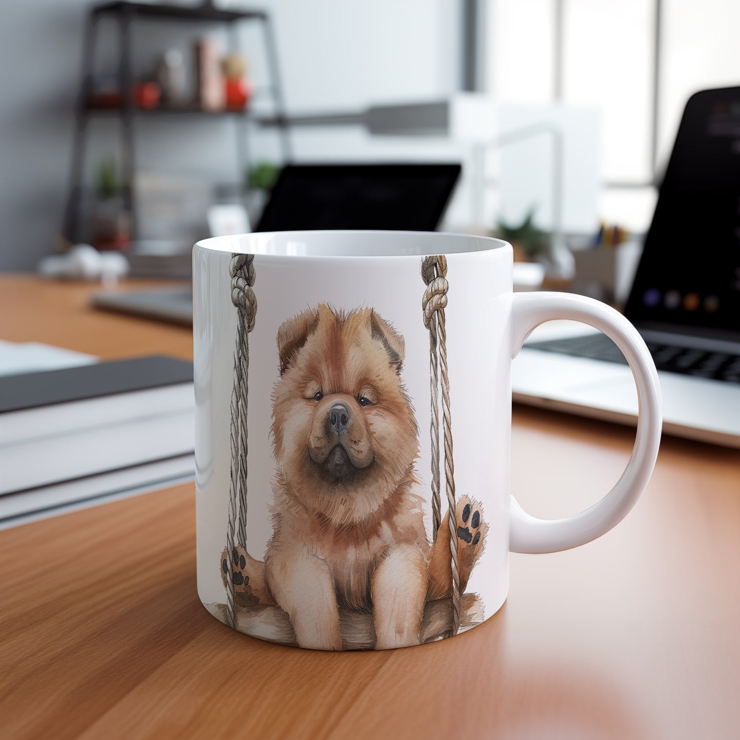 Hrnek s chow chow psem na houpačce