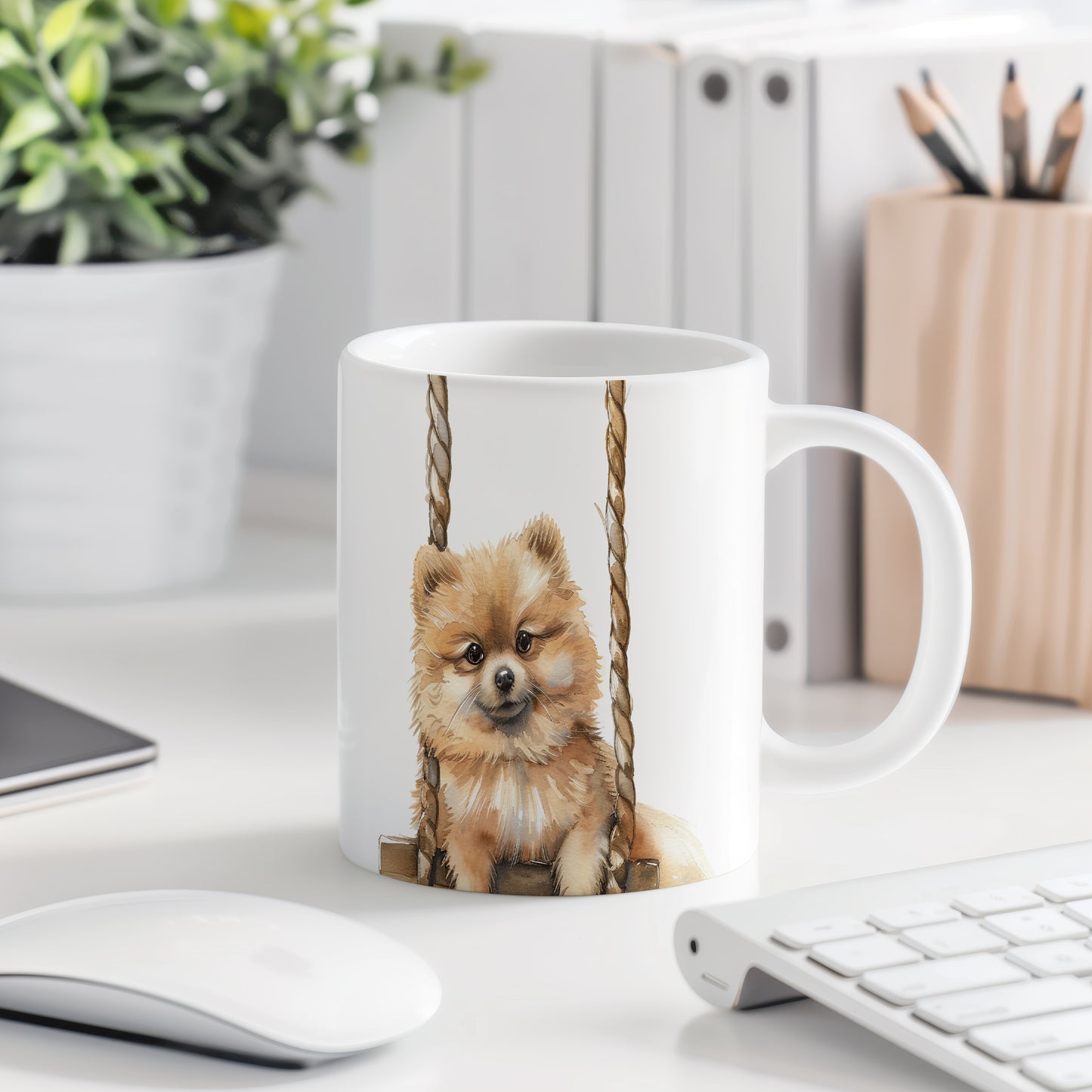 Hrnek s roztomilým pomeranianem – malířským vzhledem