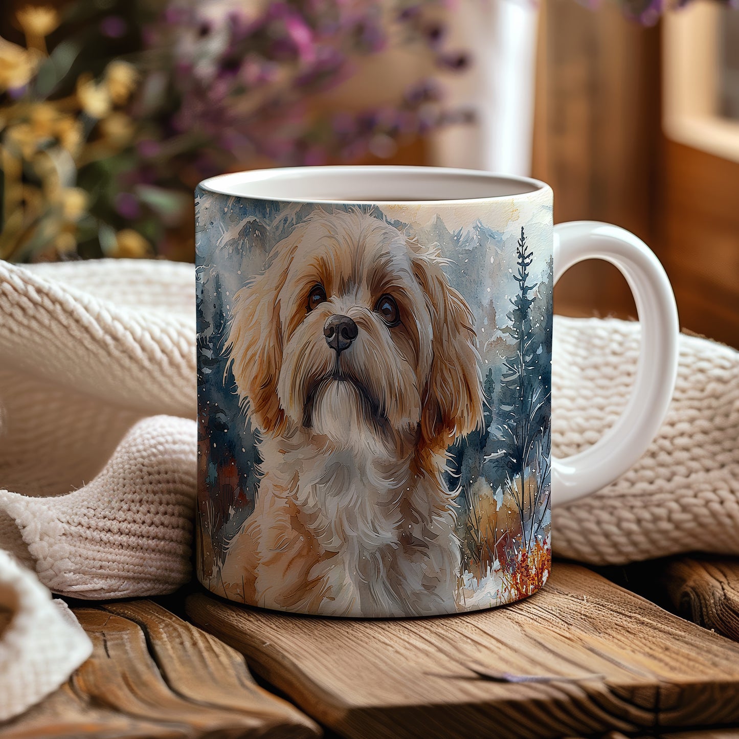 Hrnek s roztomilým Shih tzu v přírodě