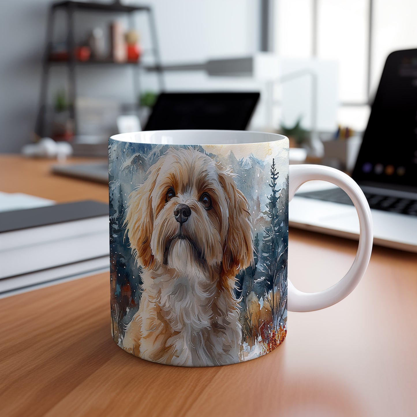 Hrnek s roztomilým Shih tzu v přírodě