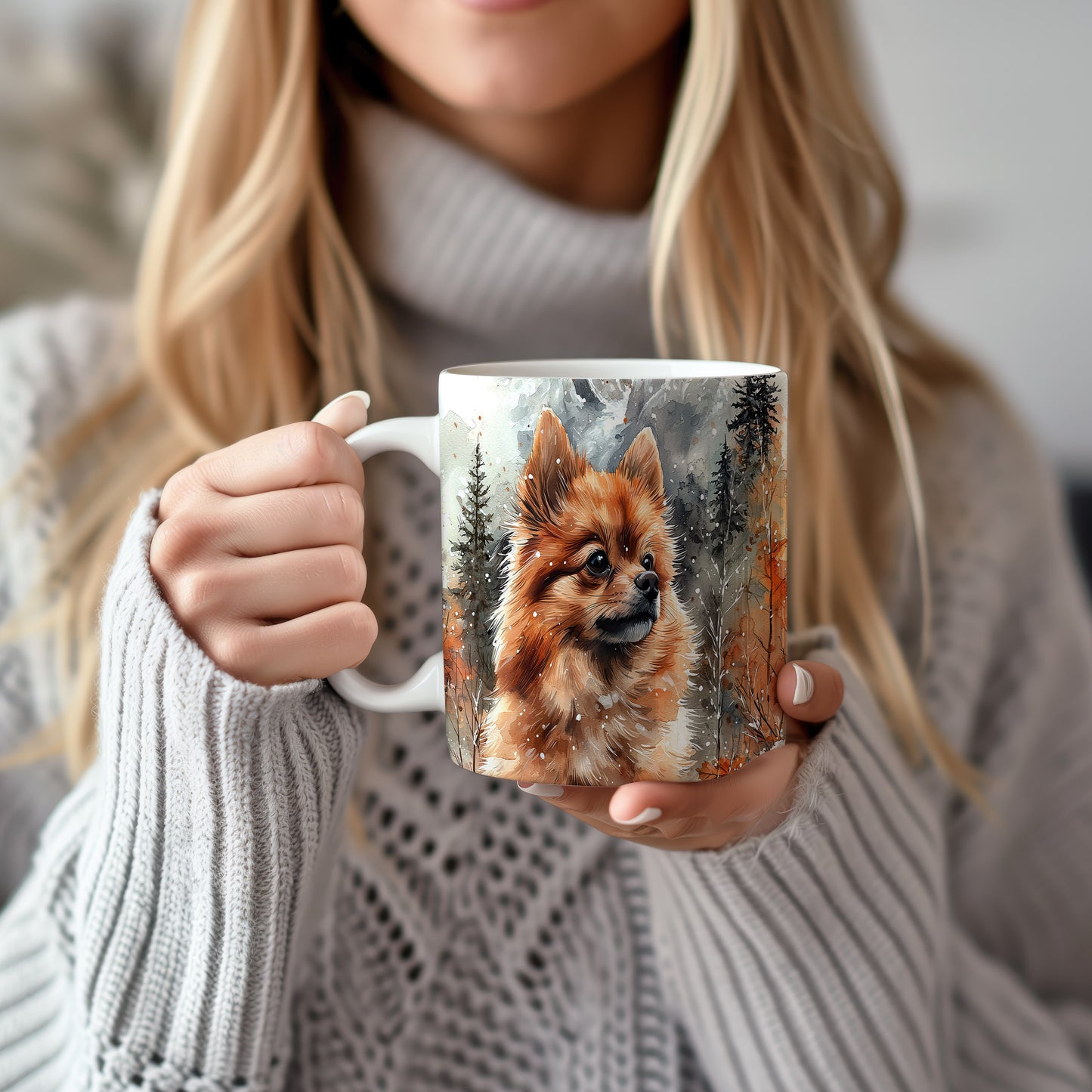 Hrnek s portrétem pomeraniana v přírodě