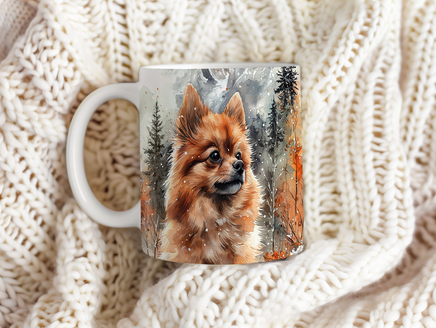 Hrnek s portrétem pomeraniana v přírodě
