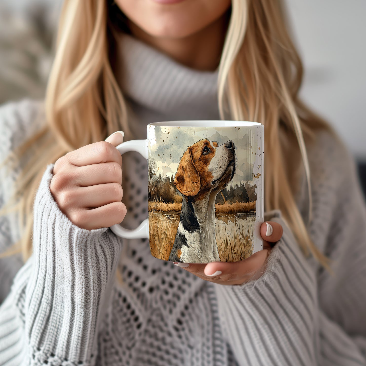 Hrnek s motivem beagle – černobílým motivem