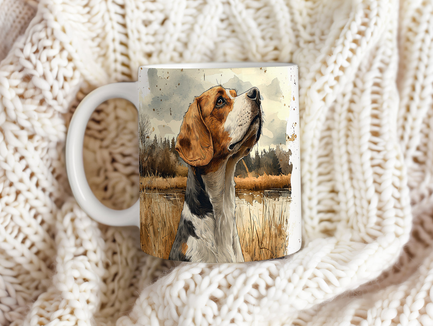 Hrnek s motivem beagle – černobílým motivem