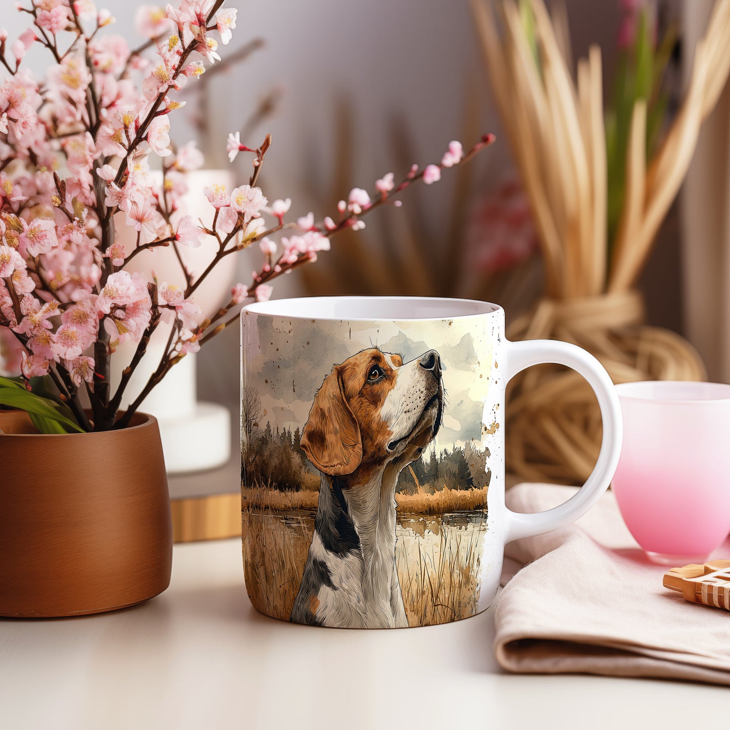 Hrnek s motivem beagle – černobílým motivem