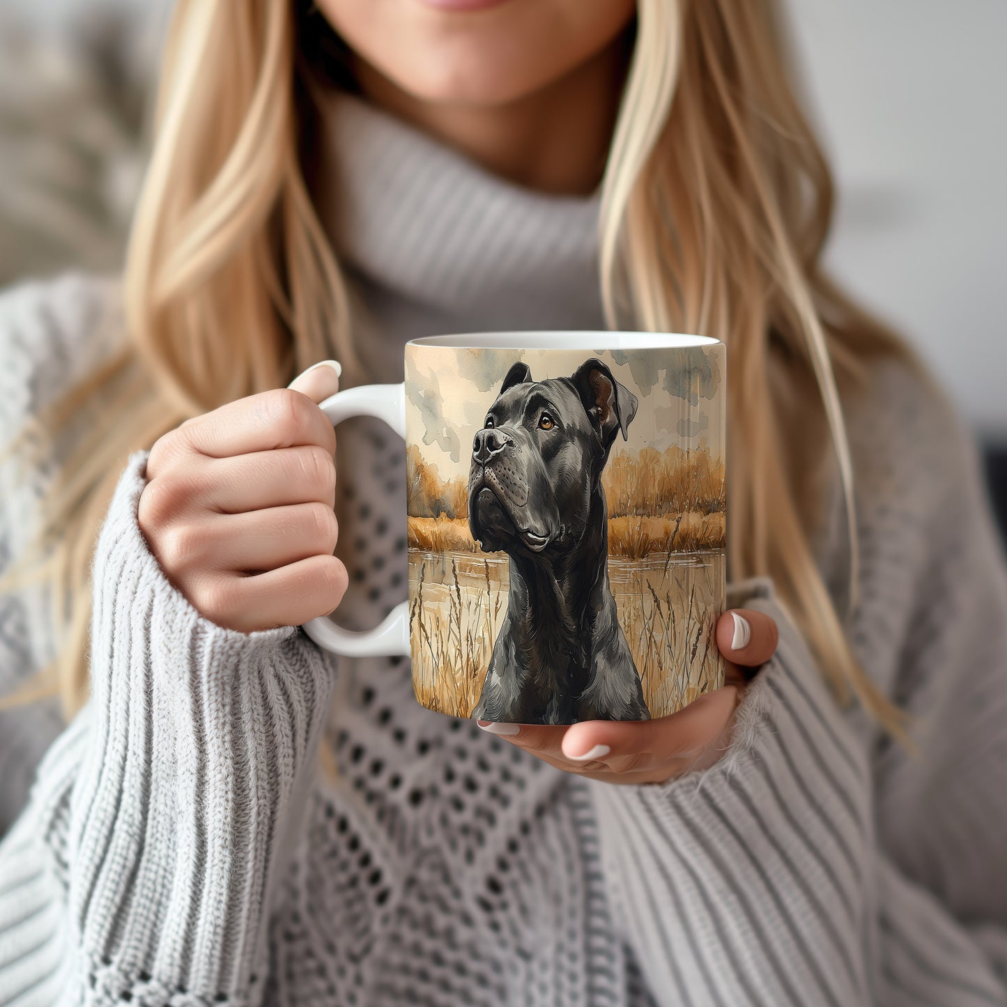 Hrnek s Cane Corso v přírodě