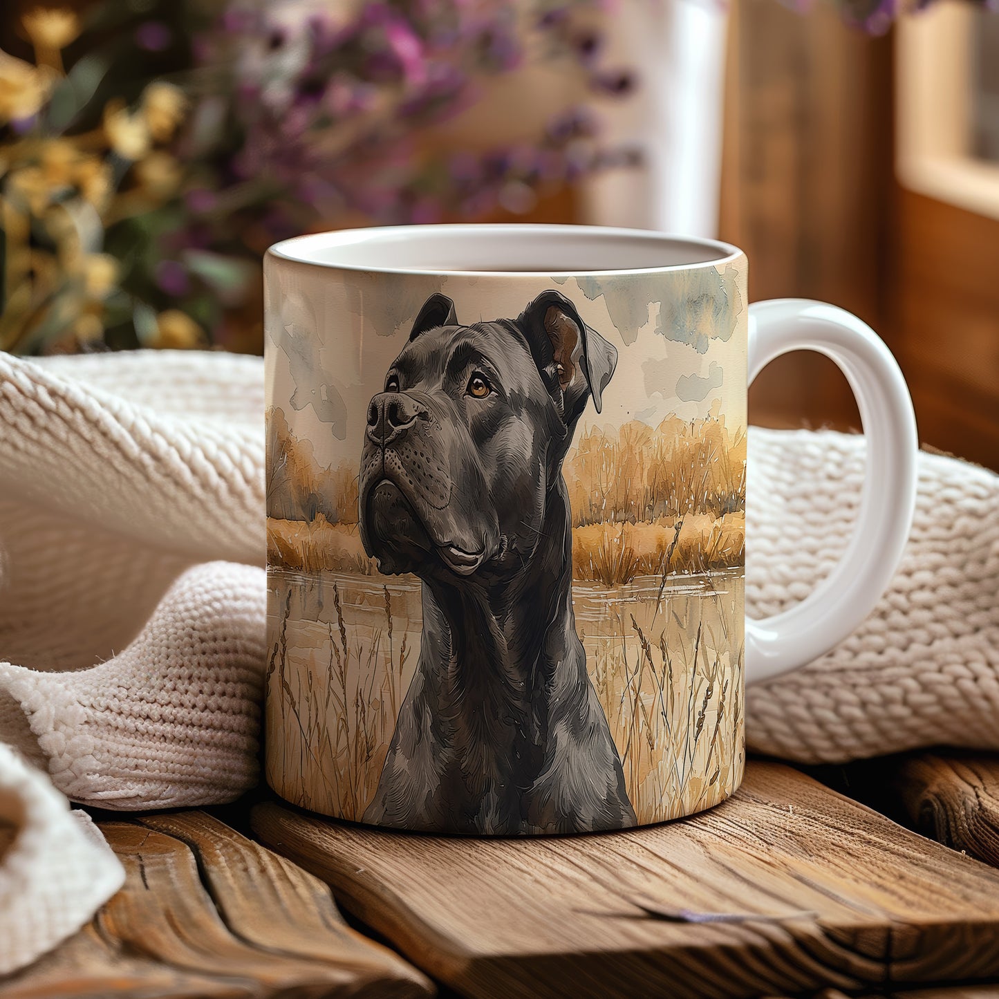 Hrnek s Cane Corso v přírodě