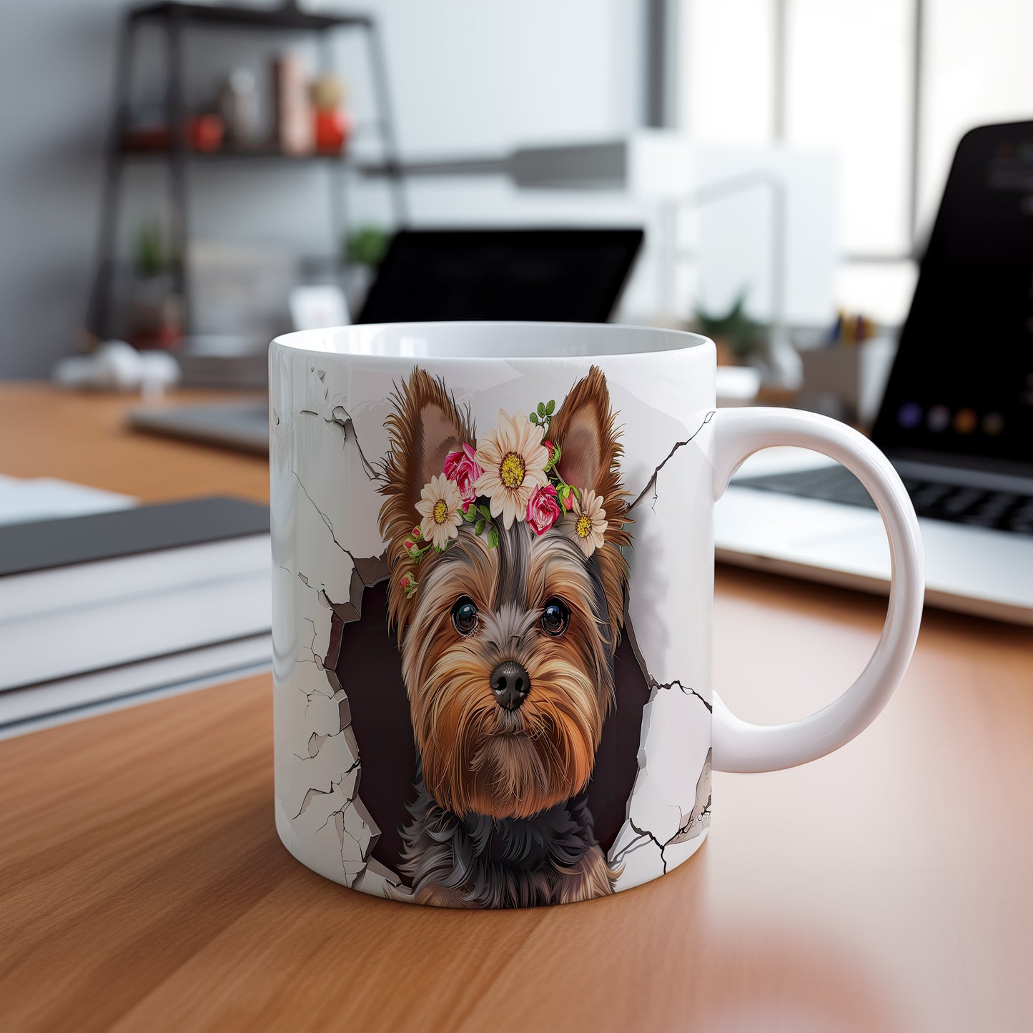 Hrnek s roztomilým jorkšírským teriérem – černobílým motivem