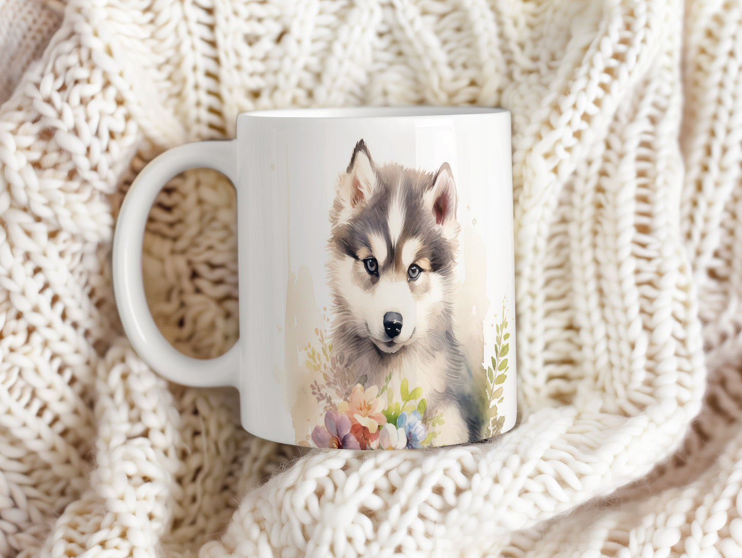 Hrnek se štěnětem sibiřského huskyho