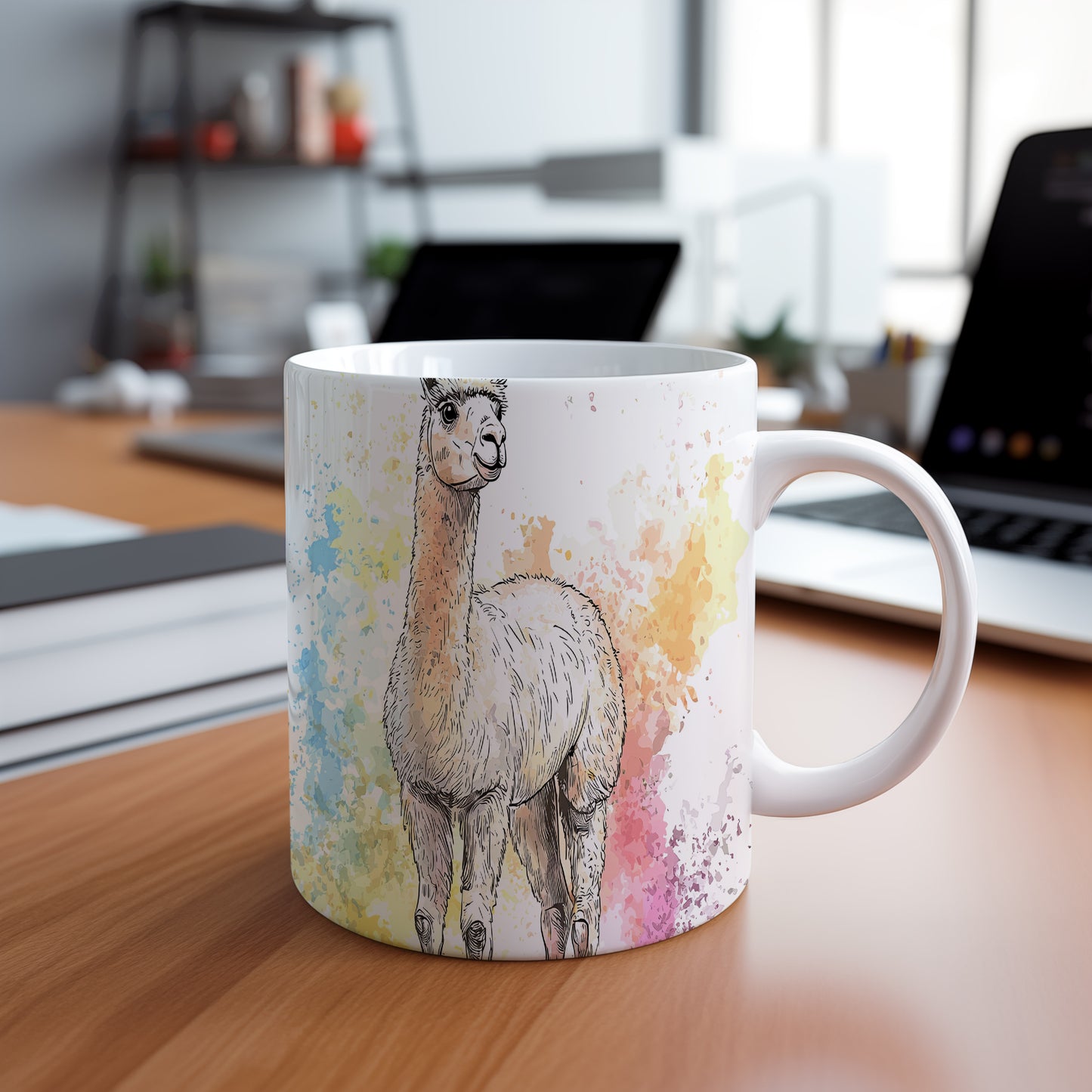 Hrnek s alpakou a barevným pozadím