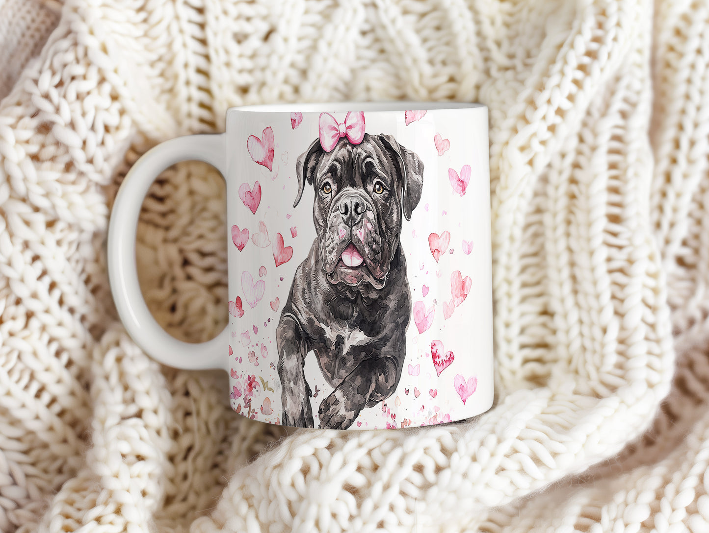 Hrnek s Cane Corso a růžovými srdíčky