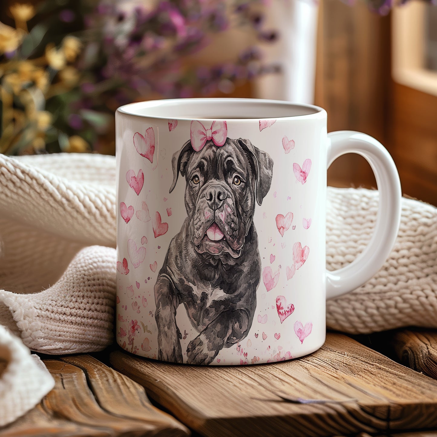 Hrnek s Cane Corso a růžovými srdíčky