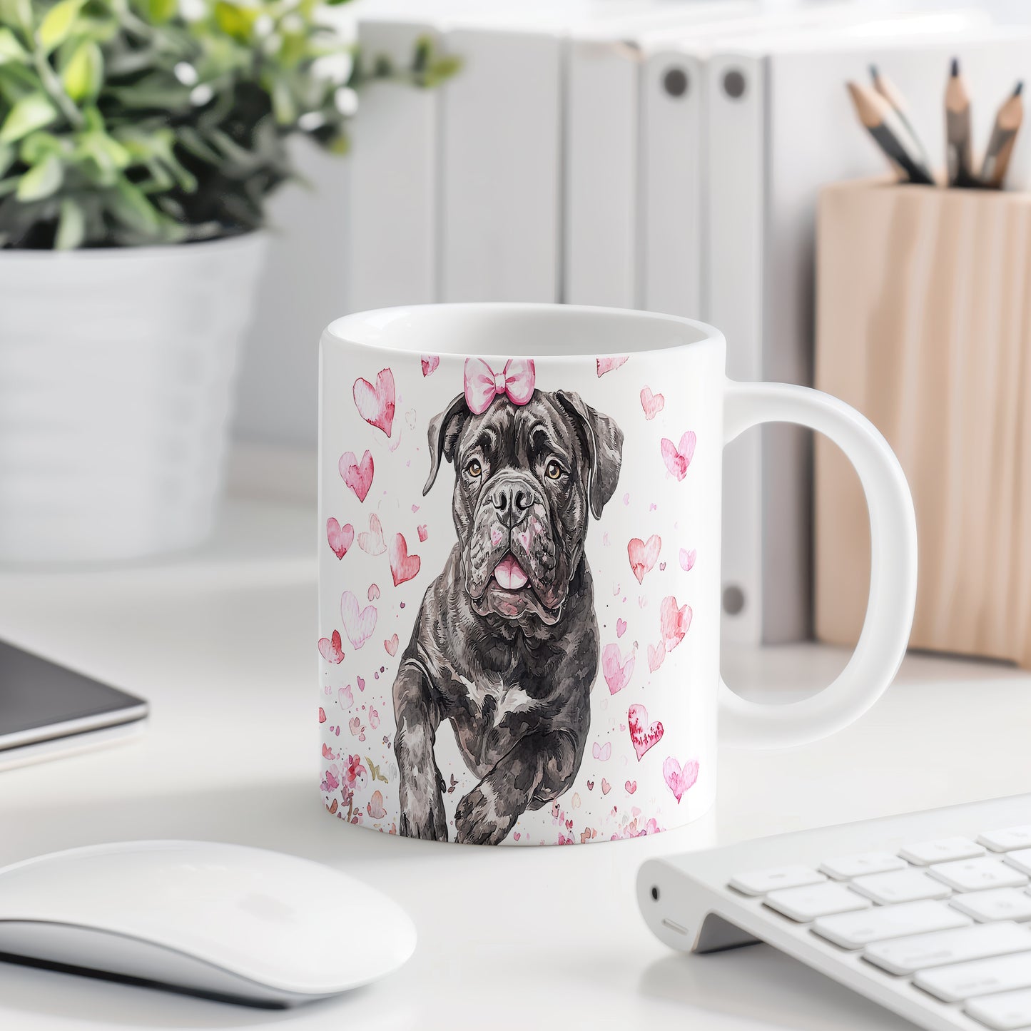 Hrnek s Cane Corso a růžovými srdíčky