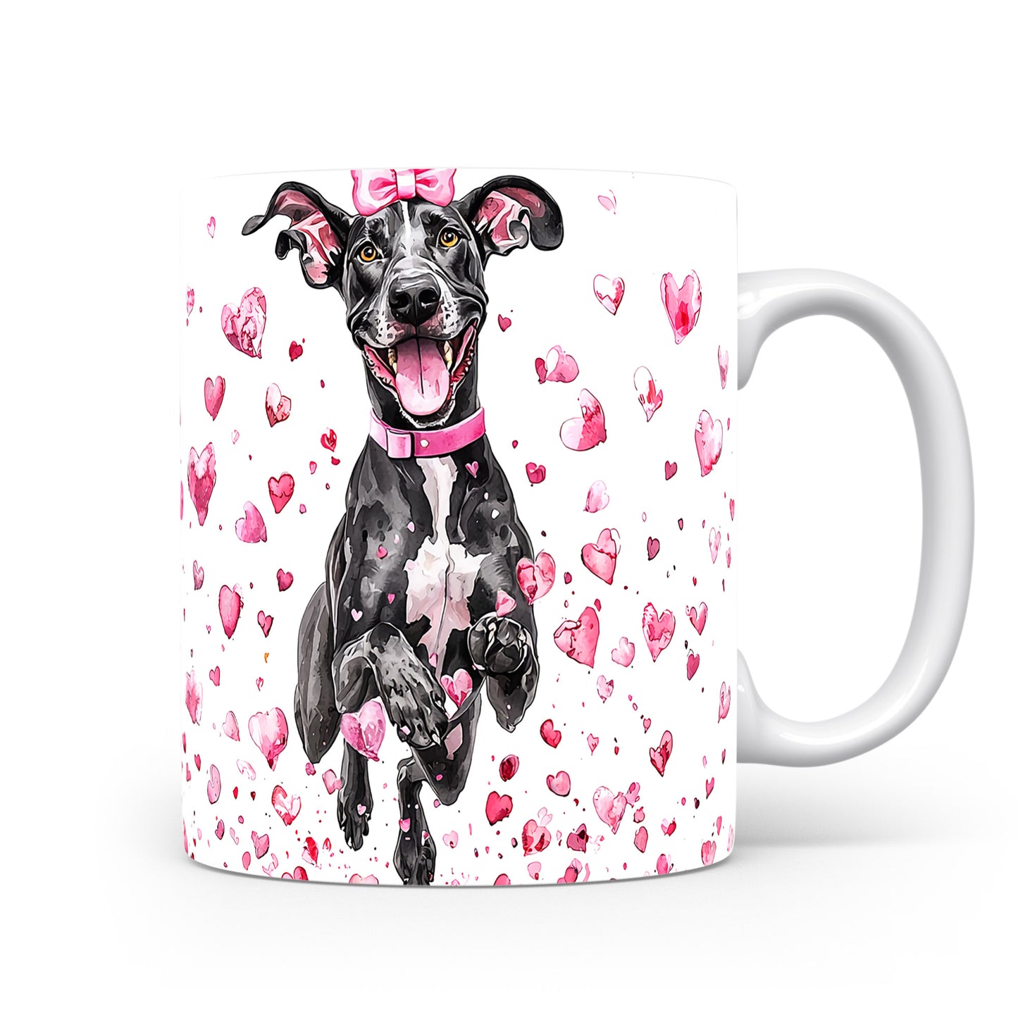 Hrnek s Great Dane a růžovými srdíčky