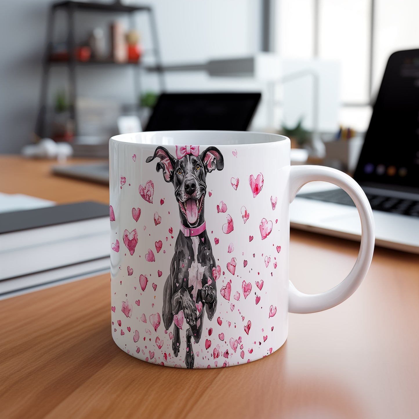 Hrnek s Great Dane a růžovými srdíčky