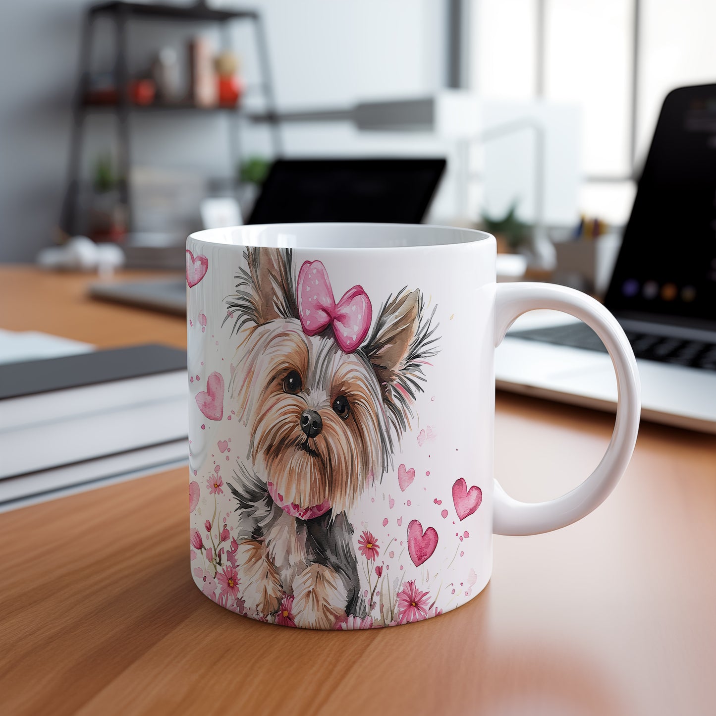 Hrnek s roztomilým yorkshirským teriérem – černobílým motivem