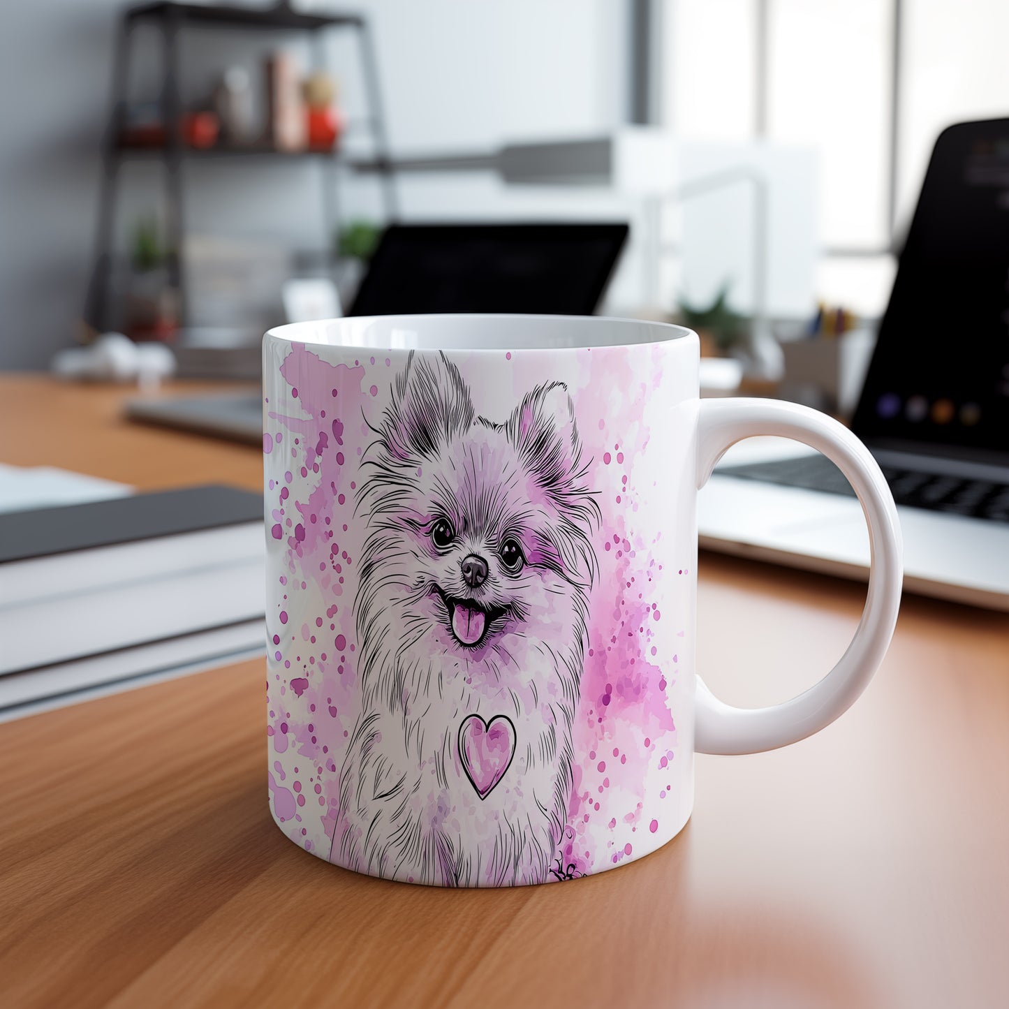 Hrnek s roztomilým Pomeranianem – černobílým motivem