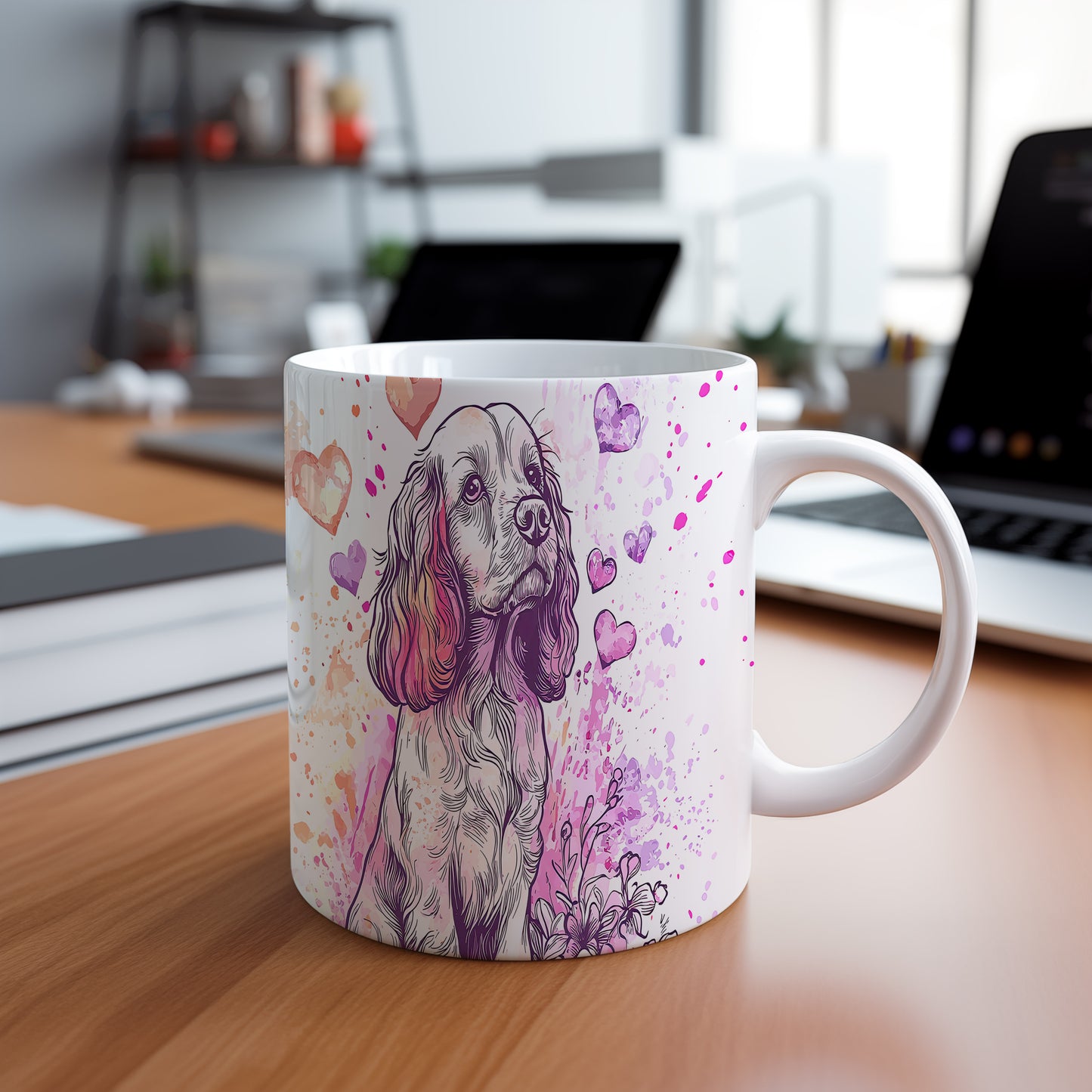 Hrnek s Kokršpanělem a srdíčky v růžových tónech