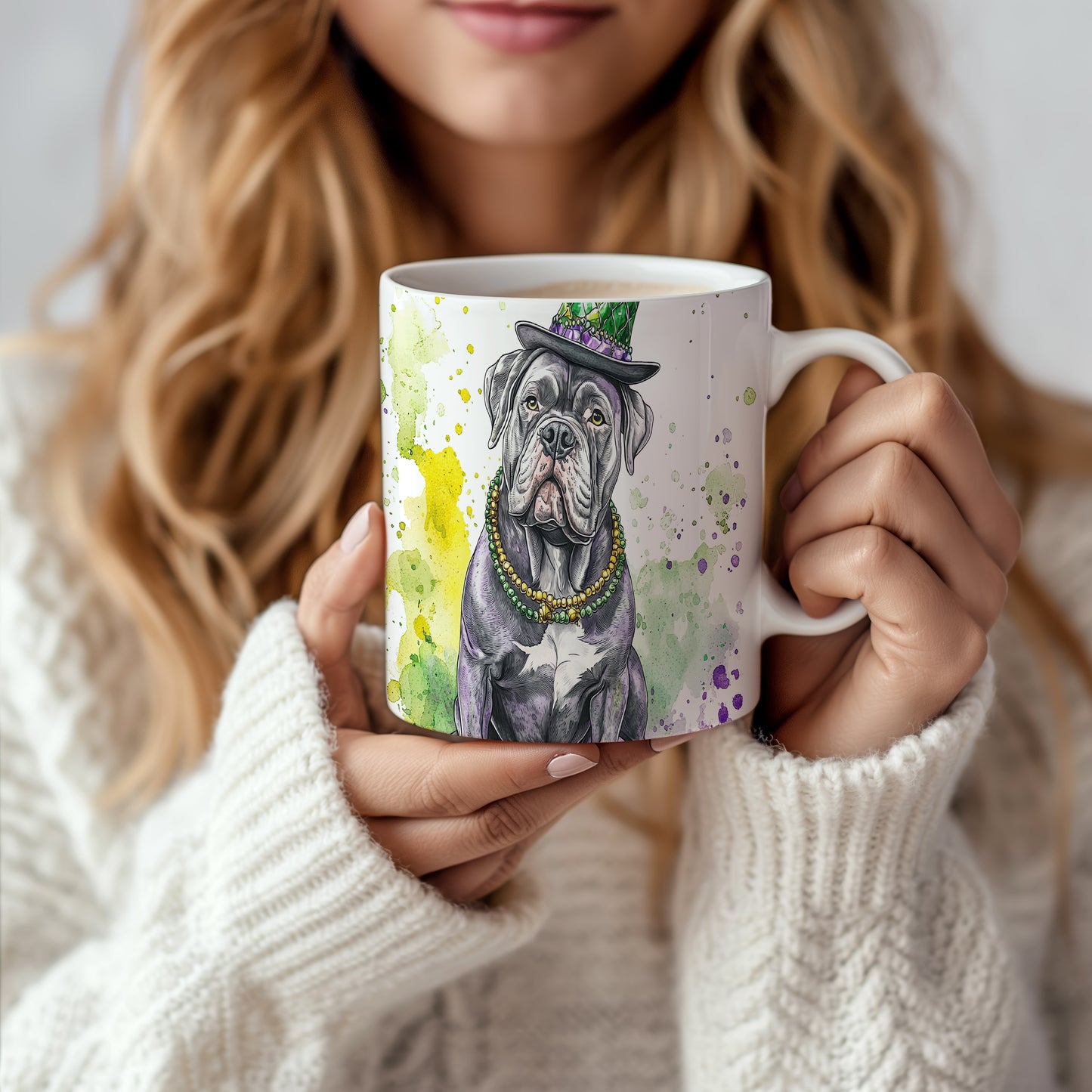 Hrnek s ilustrací Buldoka v klobouku – malířským vzhledem