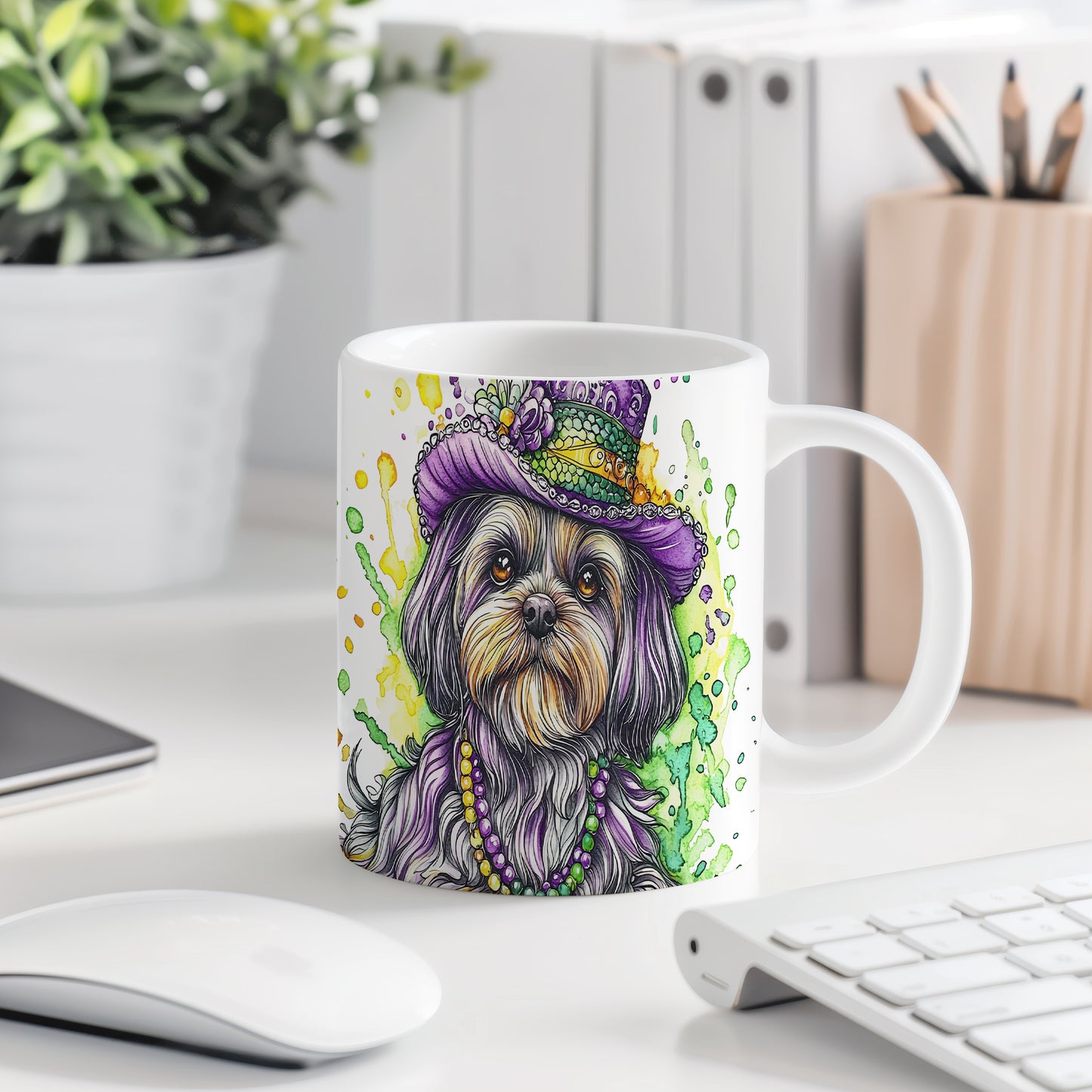 Hrnek s roztomilým Shih tzu v klobouku – bílým provedením