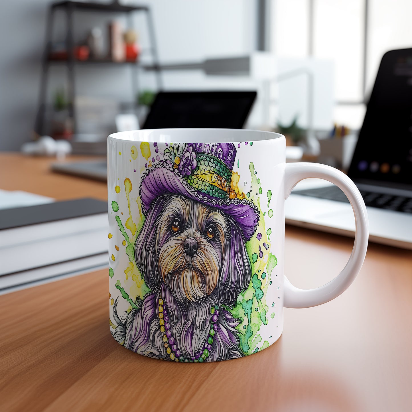 Hrnek s roztomilým Shih tzu v klobouku – bílým provedením