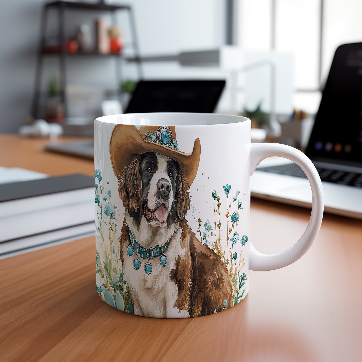 Hrnek se Svatým bernardýnem v kovbojském klobouku