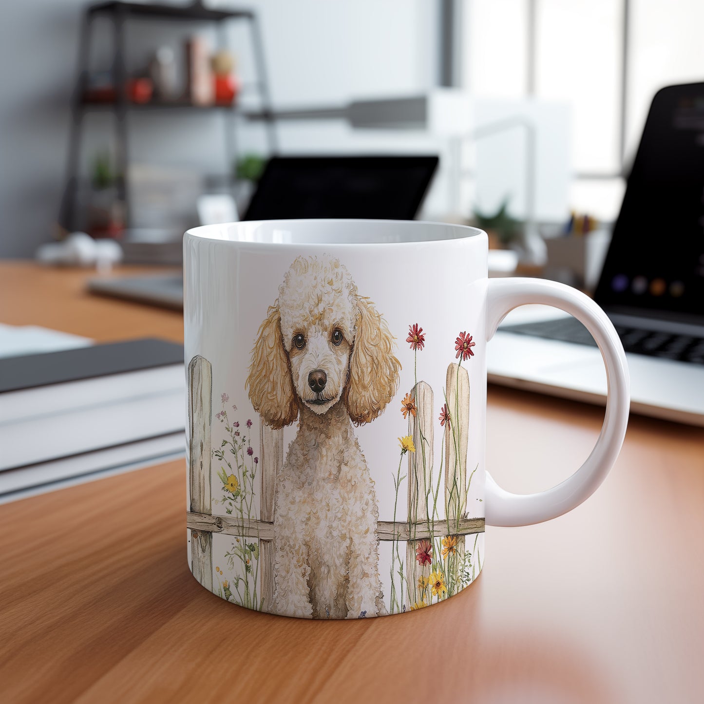 Hrnek s pudlem a letními květinami