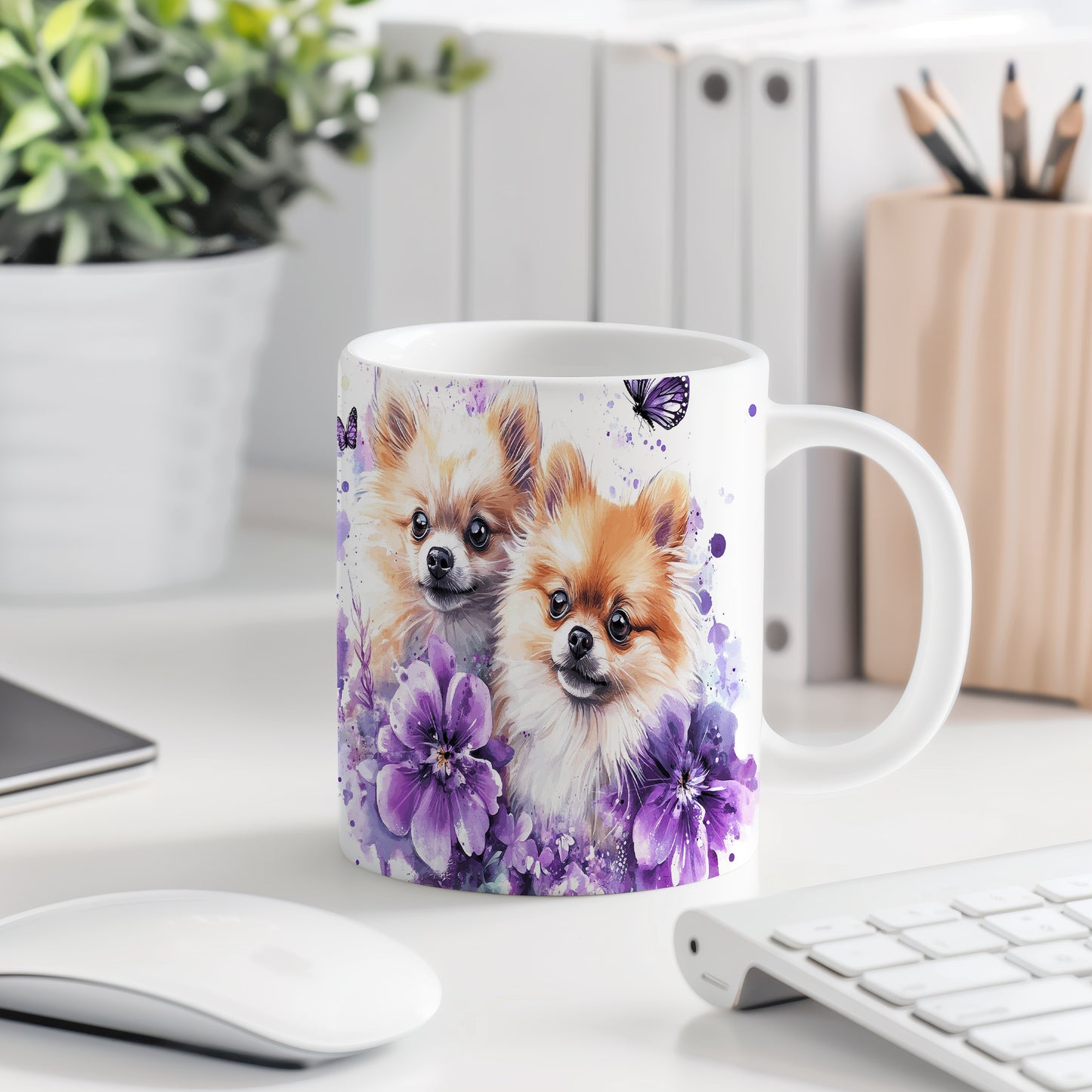 Hrnek se dvěma roztomilými pomeraniany