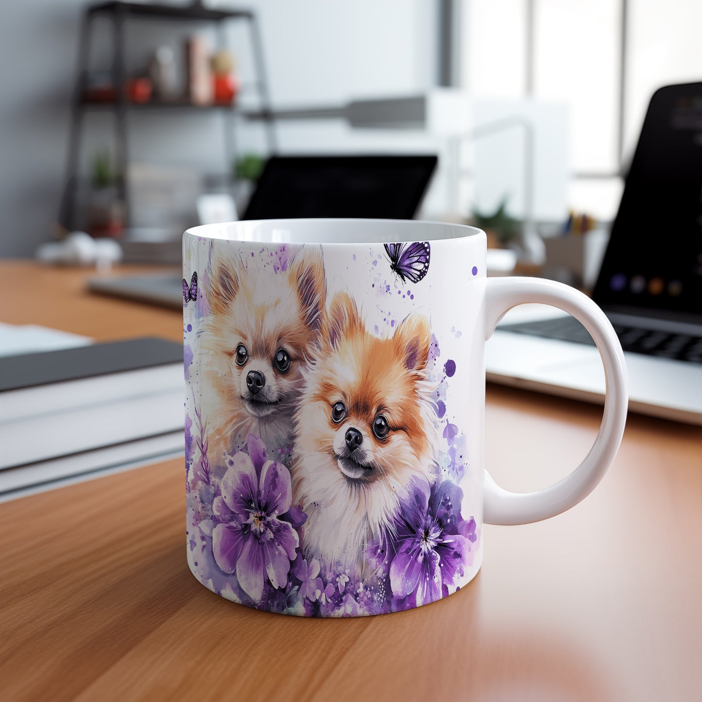 Hrnek se dvěma roztomilými pomeraniany