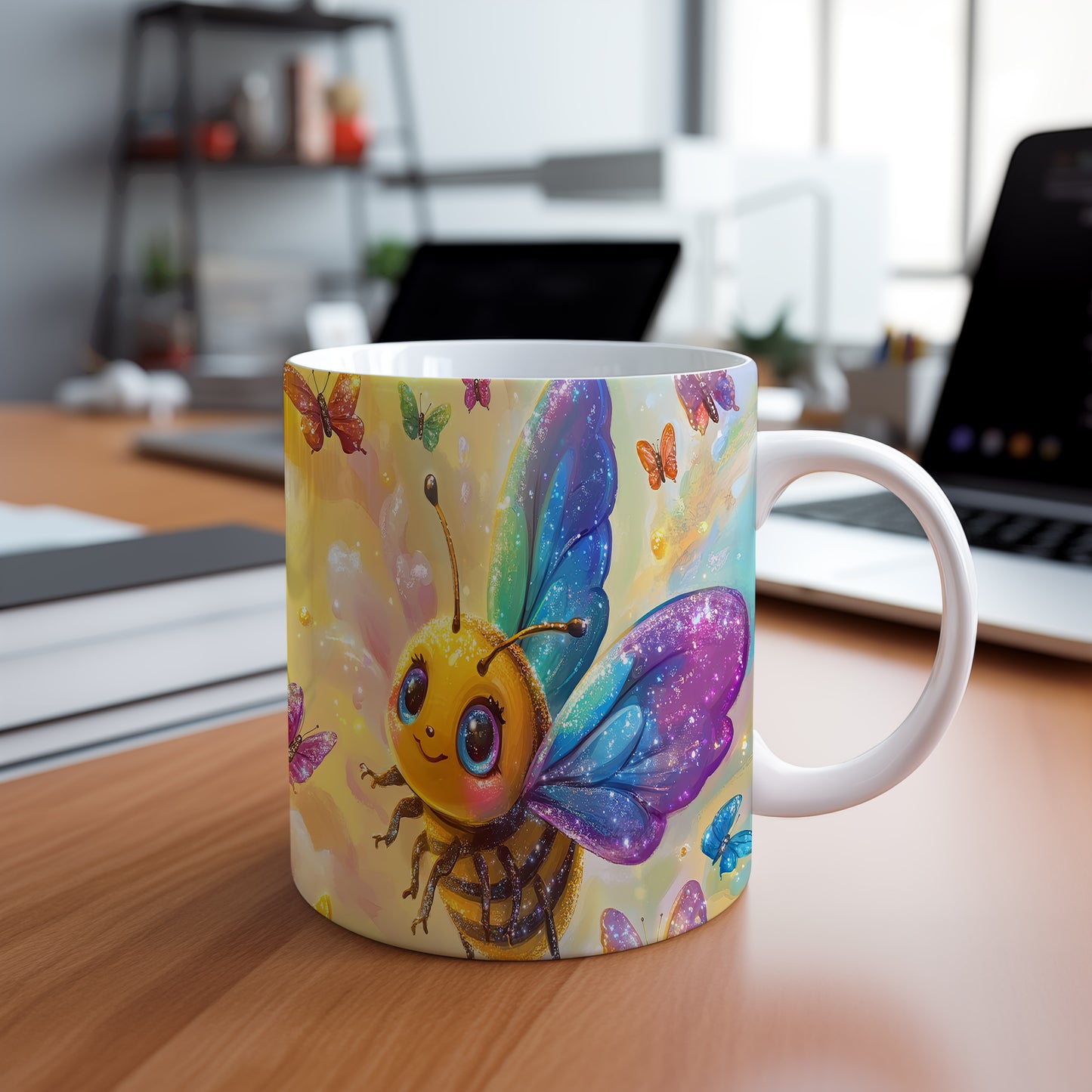 Hrnek s roztomilou včelkou – modrými detaily