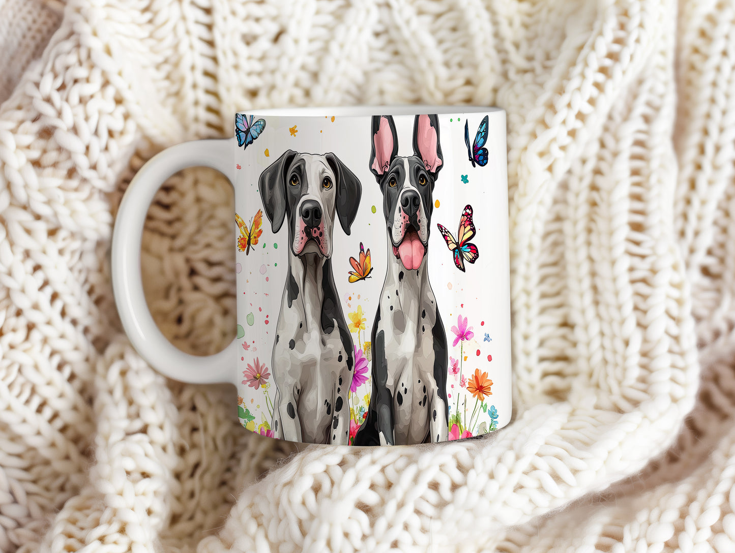 Hrnek s elegantními dogy a motýly