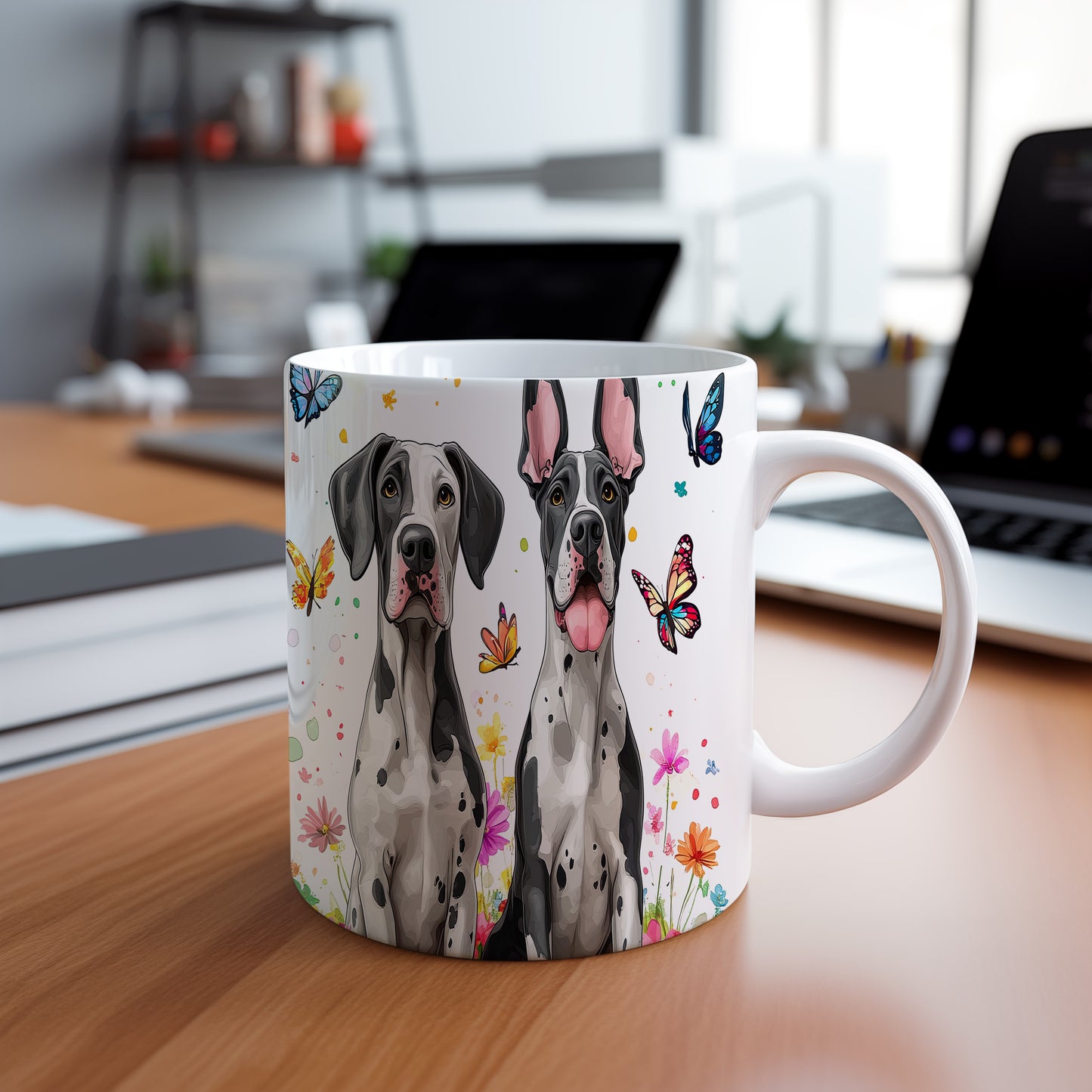 Hrnek s elegantními dogy a motýly