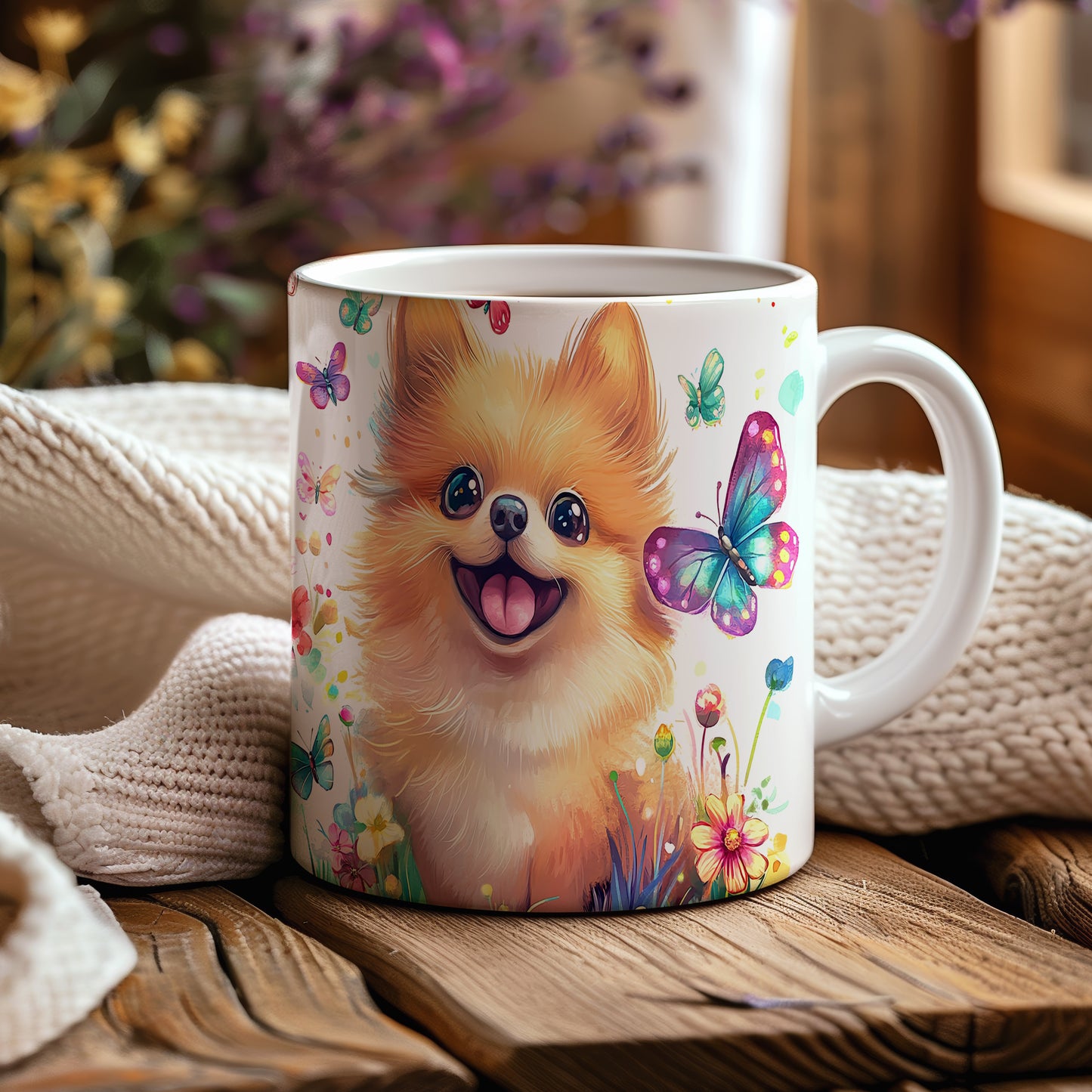 Hrnek s roztomilým pomeranianem – velkýma očima