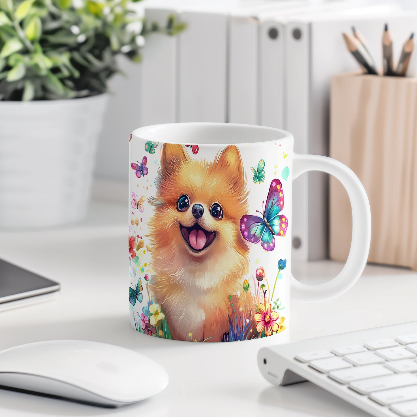 Hrnek s roztomilým pomeranianem – velkýma očima