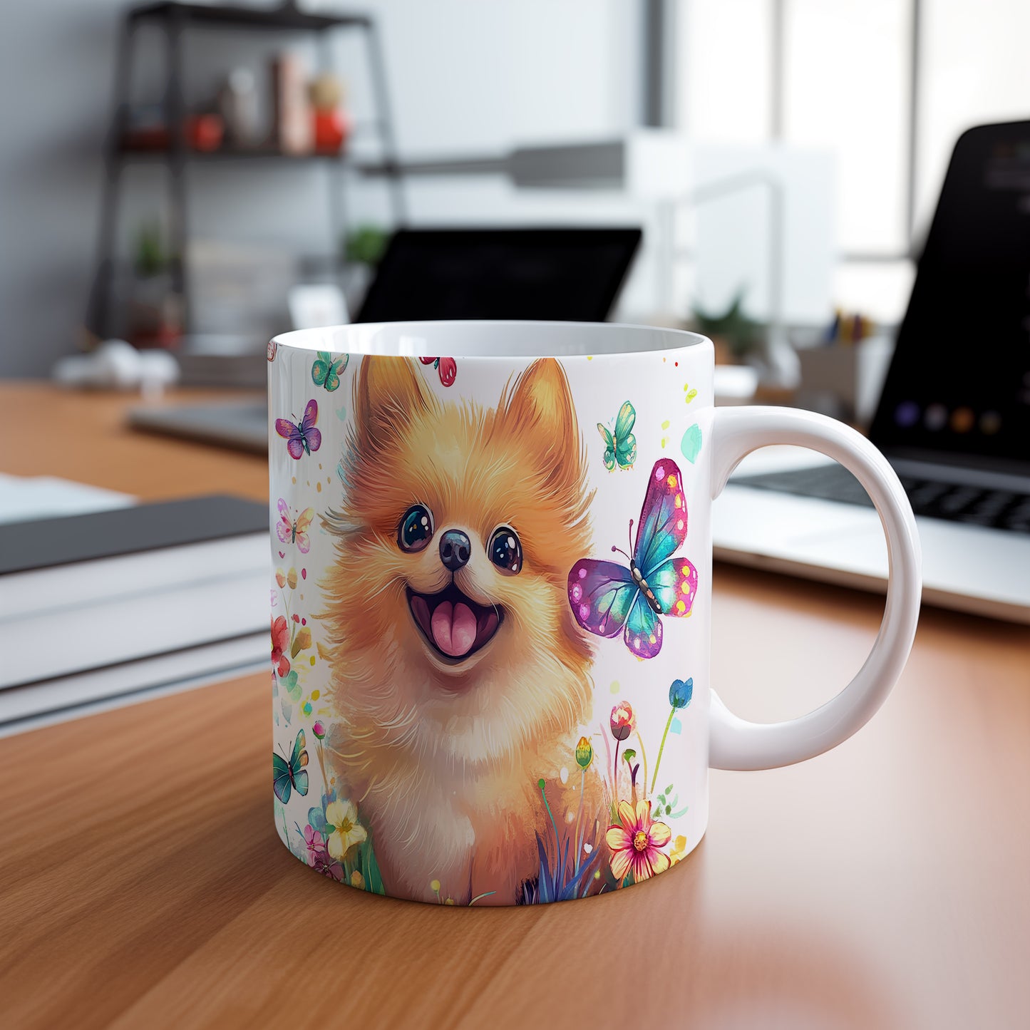 Hrnek s roztomilým pomeranianem – velkýma očima