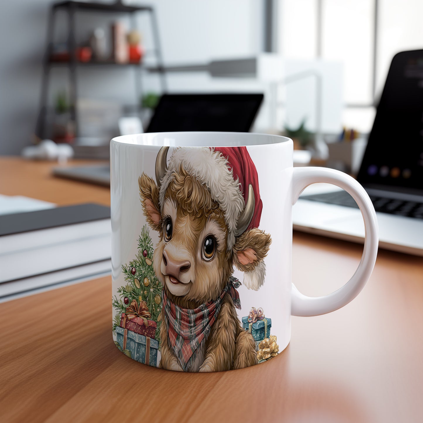 Hrnek s roztomilým teletem – modrými detaily