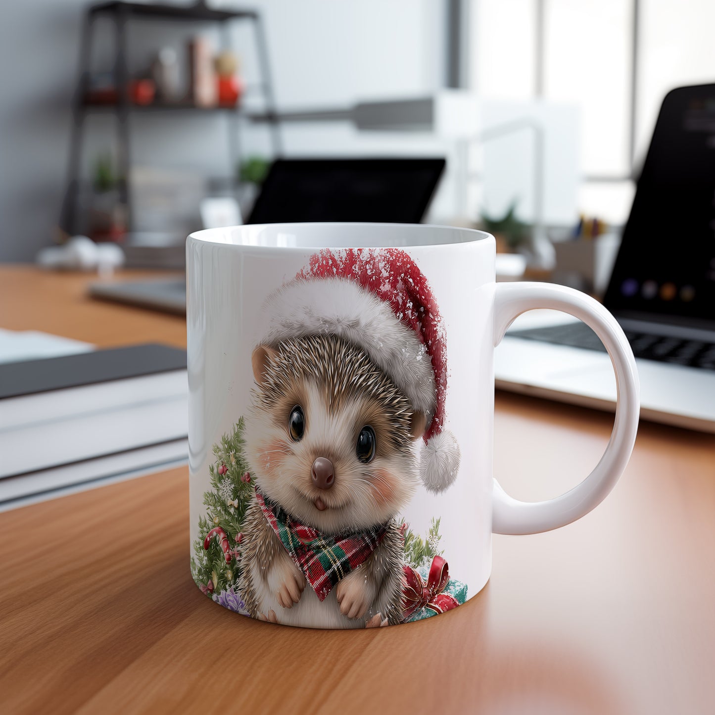 Hrnek se ježkem v vánoční čepici